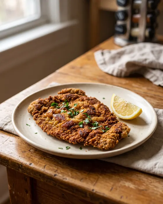 Milanesa bien dorada con limón