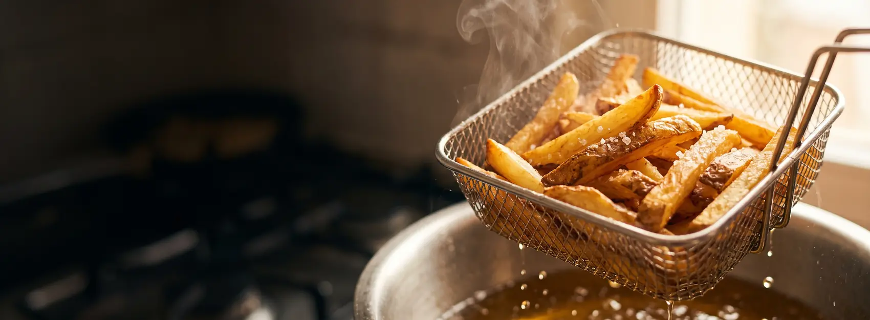 Papas fritas saliendo del canasto